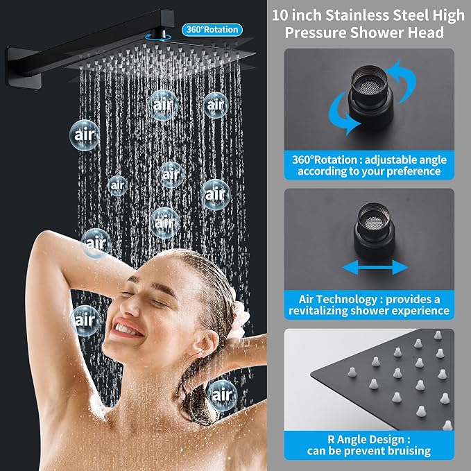 10 Inch Matte Black Shower Faucet Set - Image 3