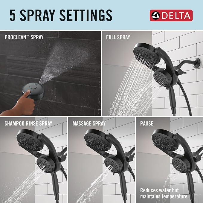 Delta 5-Setting HydroRain 2-in-1 Dual Shower Head - Image 4