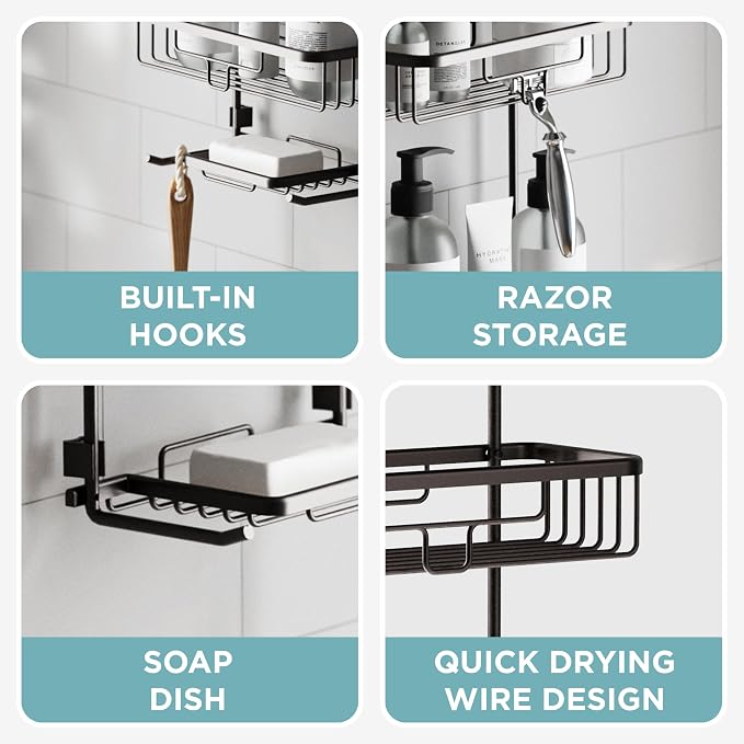 Zenna Home Rustproof Hanging Shower Caddy, Over the Shower Head Caddy - Image 6