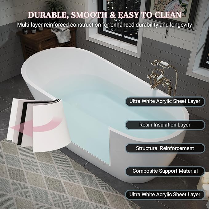 ABRUZZO 55" Acrylic Freestanding Bathtub - Image 6