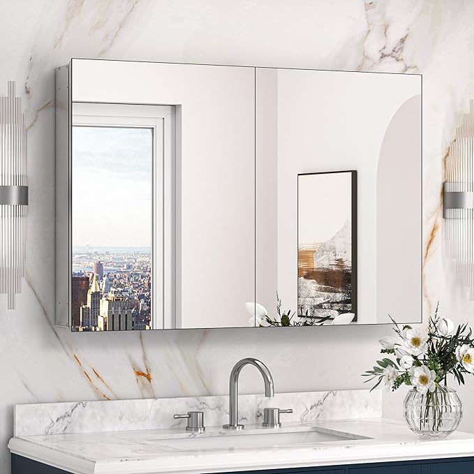 Keonjinn 36 x 24 Inch Bathroom Mirrored Medicine Cabinet, Lightweight Aluminum by Keonjinn