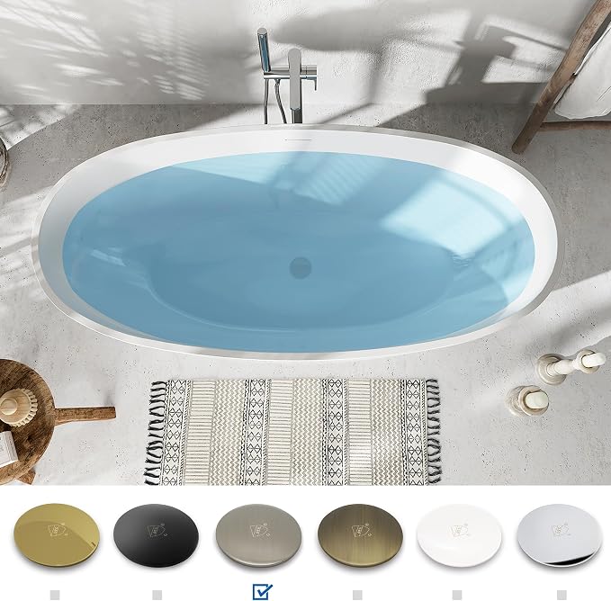 FerdY Tahiti 67" Freestanding Bathtub Elegant Oval Shape, Glossy White Double - Image 3
