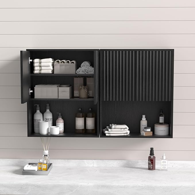 Fluted Bathroom Wall Cabinet Over The Toilet Storage, Wall Mounted Cabinet - Image 8