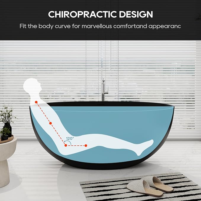 SJ STAR&JANE 55" Solid Surface Freestanding Bathtub, Stone Resin Oval Soaking - Image 5