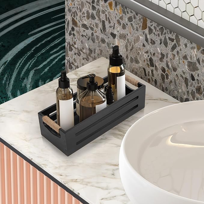LotFancy Bathroom Decor Box, 2 Pack Toilet Tank Topper Basket, Wooden Bathroom - Image 6