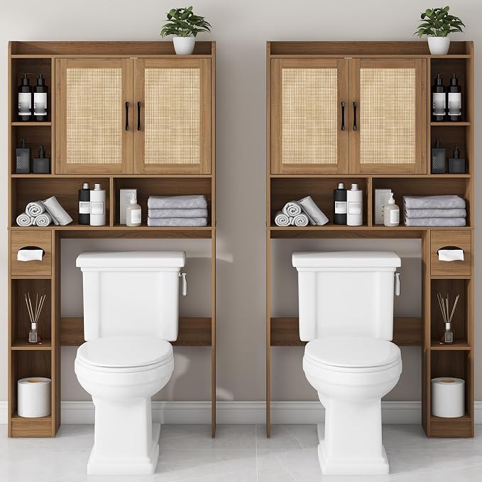 Farmhouse Rattan Storage Cabinet Over Toilet - Image 8