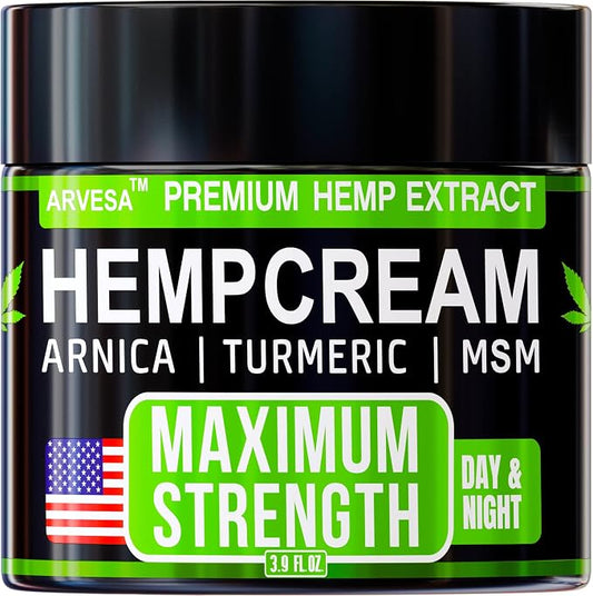 Hemp Cream - Maximum Strength - Natural Hemp Oil Extract Gel Rub - Glucosamine by Arvesa