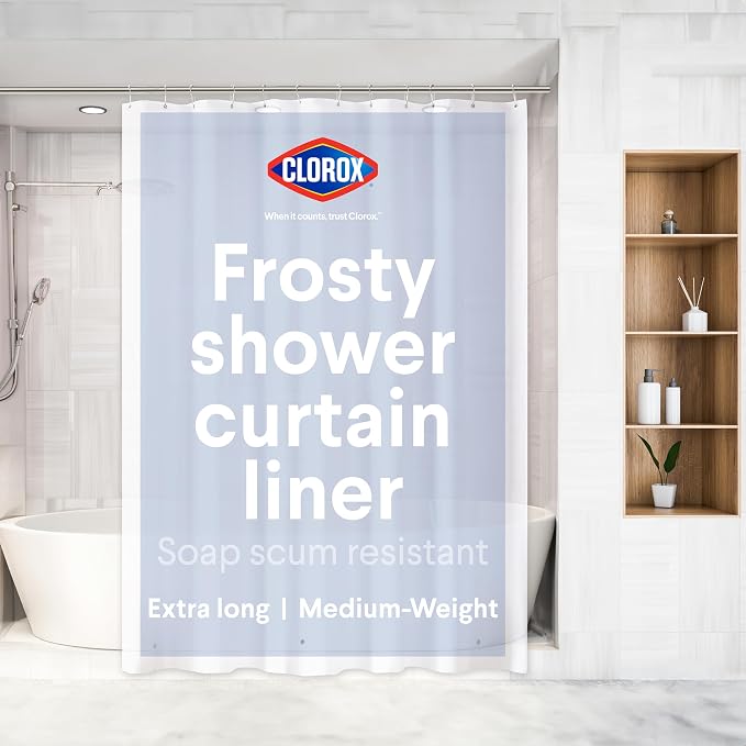 CLOROX Shower Curtain Liner, Premium Medium-Weight Durable Waterproof 6g PEVA by Clorox