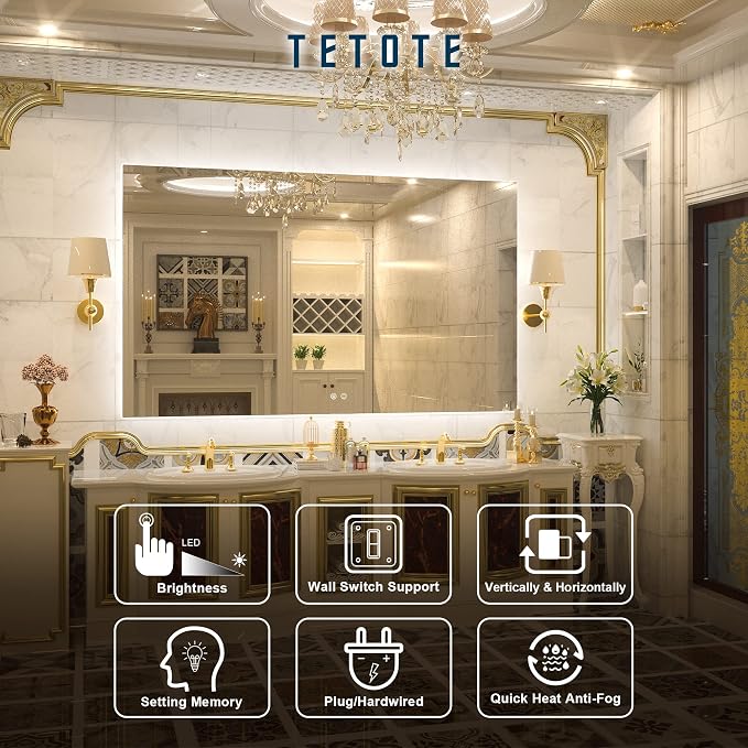 TETOTE 60 x 36 Inch LED Backlit Bathroom Vanity Mirror - Image 7