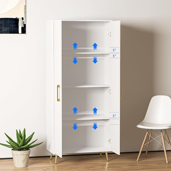 White Storage Cabinet Set of 3, 69” Tall Storage Cabinet w/ 2 Doors Adjustable - Image 5