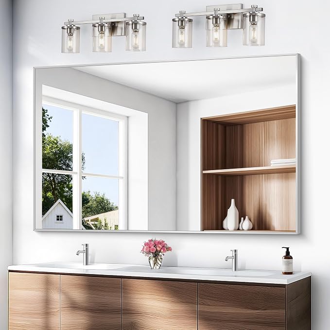 BONEWEI Silver Bathroom Mirror, 60x40 inch Wall Mirror - Image 2