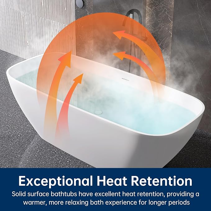 59'' Freestanding Bathtub Resin Stone Deep Soaking Tubs Solid Surface Matte Tub - Image 4