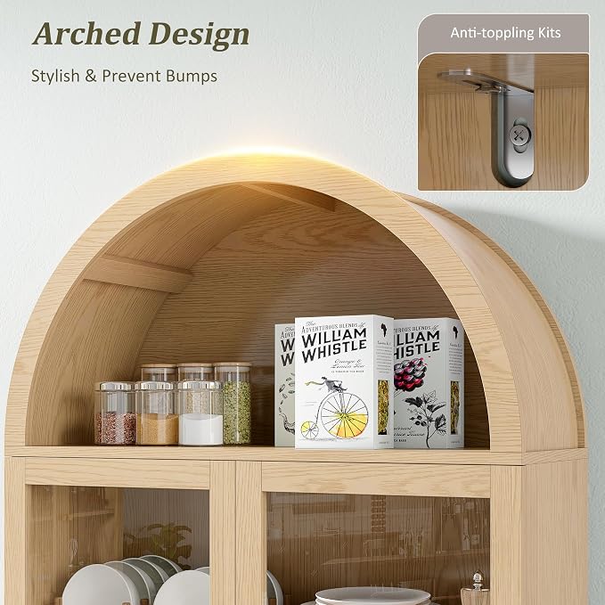 Alohappy Arched Kitchen Pantry, Modern Wood Kitchens Storage Cabinets - Image 6