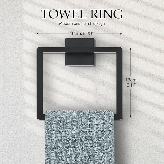 Matte Black Bathroom Hardware Accessories Set 5-Pieces Black Towel Bar Set - Image 3