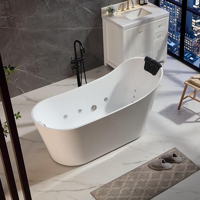 Empava Update Acrylic Whirlpool Bathtub, 67-Inch Freestanding Gracefully Oval - Image 6