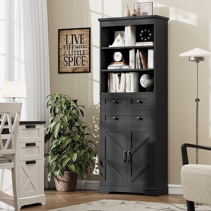 Vabches Farmhouse Bathroom Cabinet, Adjustable Shelves & Doors, 3 Tier Wood - Image 4
