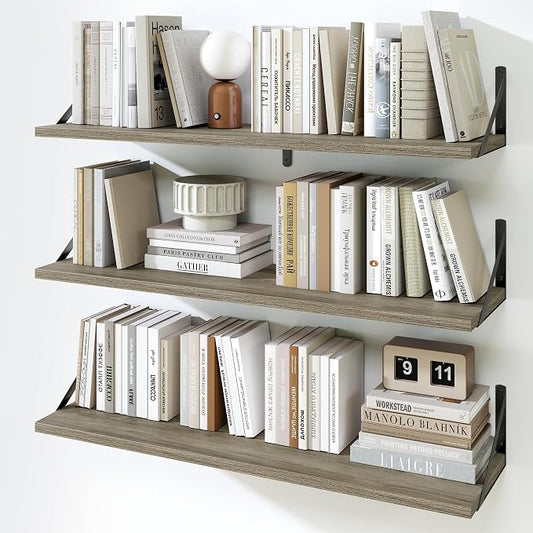 Fun Memories Floating Shelves for Wall, 36 Inches Long Set of 3 Wall Shelves by FunMemories