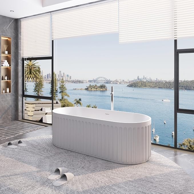 67" Freestanding Solid Surface Bathtub, Luxury Engineered Stone Resin - Image 5