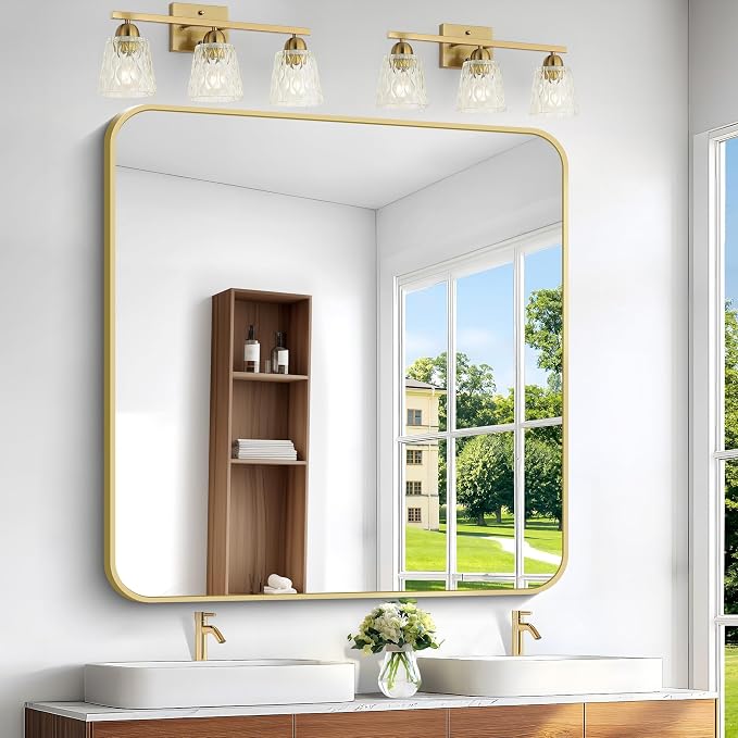 BONEWEI Gold Bathroom Mirror, 48x48 inch Wall Mirror by BONEWEI