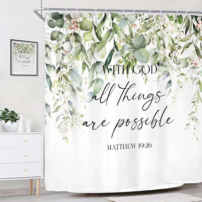 Riyidecor Sage Green Eucalyptus Leaves Shower Curtain - Image 3
