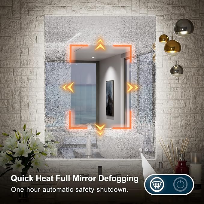 TETOTE 24 x 32 Inch LED Backlit Bathroom Vanity Mirror, Touch Button, Water - Image 3