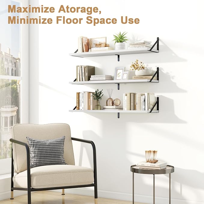 Fun Memories Floating Shelves for Wall, 36 Inches Long Set of 3 Wall Shelves - Image 4