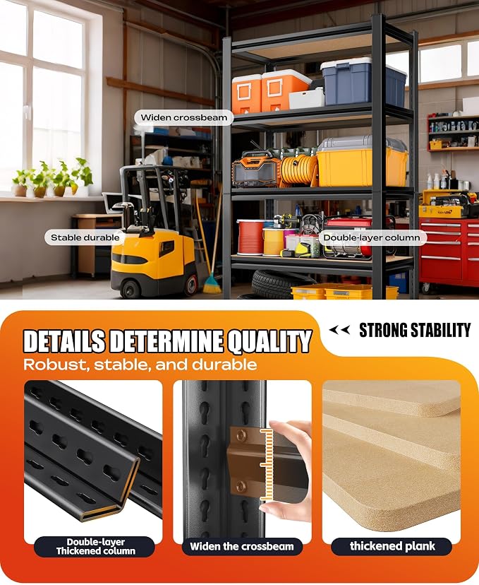 Set of 2 Heavy Duty Garage Shelving, 5-Tier Storage Shelves, 2000LBS Metal Shelf - Image 7