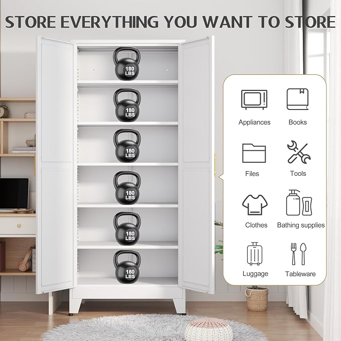 75.2" Tall Metal Kitchen Pantry Storage Cabinets - Image 3