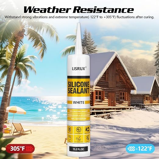 White Advanced Silicone Caulk, 100% Waterproof Silicone Sealant Indoor Outdoor - Image 9