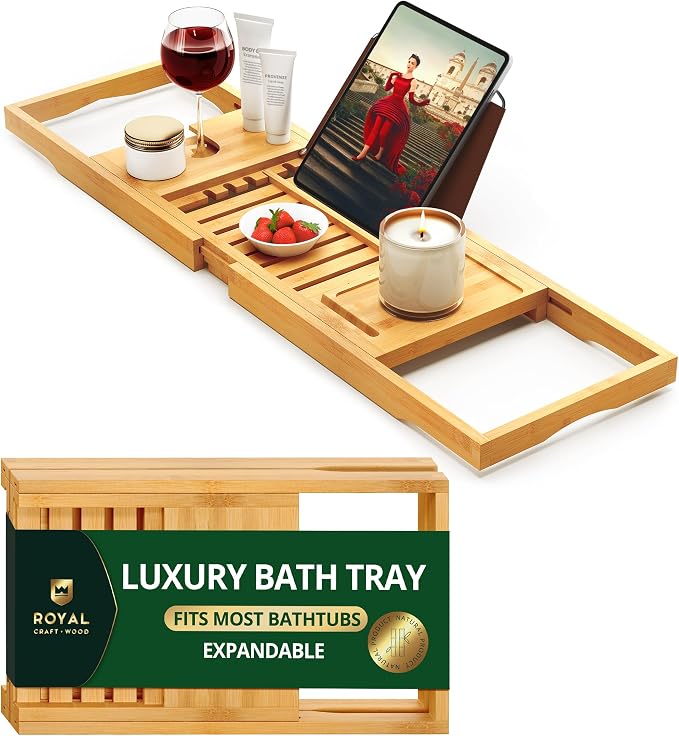 ROYAL CRAFT WOOD Premium Foldable Bathtub Tray Caddy by RoyalCraftWood