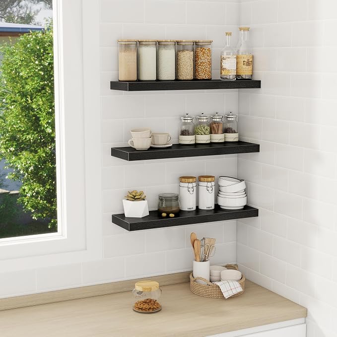 Fun Memories Black Floating Shelves Wall Shelf 24 Inch Long, Rustic Bathroom - Image 6