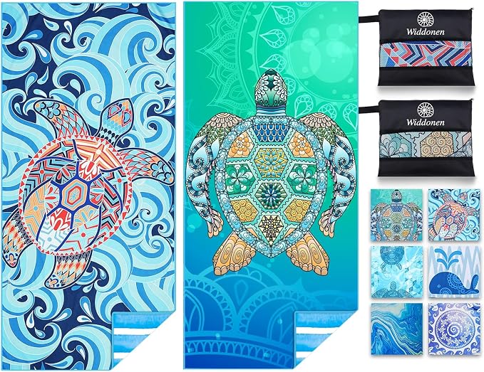 2 Pack Microfiber Lightweight Beach Towel Sand Free Quick Dry Absorbent Thin by WIDDONEN