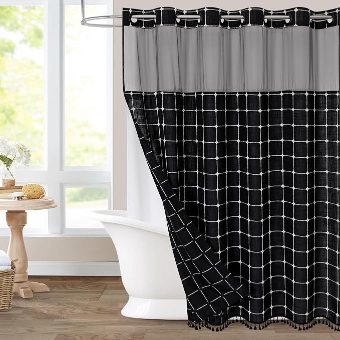 No Hooks Required Farmhouse Shower Curtain by MitoVilla