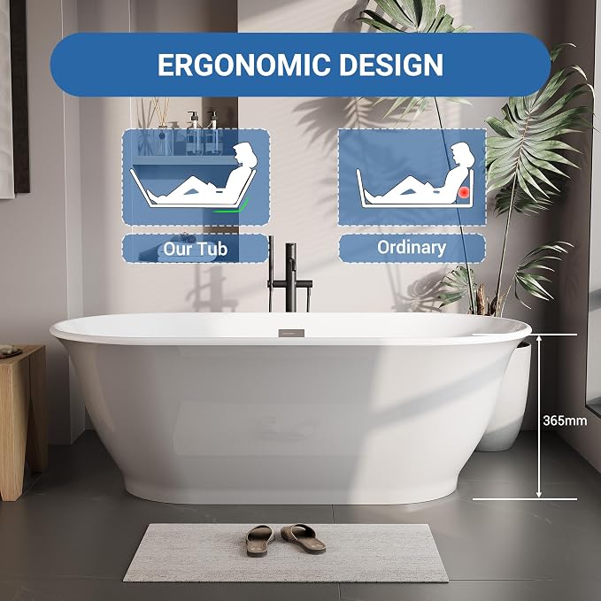 Freestanding Bath Tub 59 Inch Acrylic Oval Soaking Tub – Extra Large - Image 4