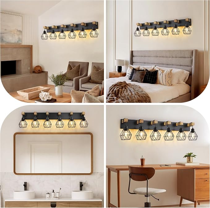Farmhouse Vanity Light for Bathroom, 6-Light Wood Bathroom Vanity Light - Image 7