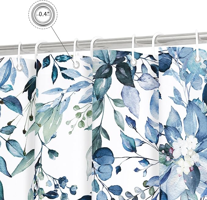 Gibelle Blue Eucalyptus Shower Curtain, Watercolor Plant Leaves - Image 5
