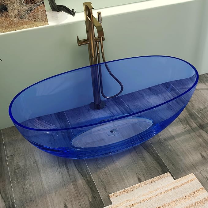 61" Premium Solid Surface Freestanding BathTubs, Upgraded Modern Transparent - Image 4