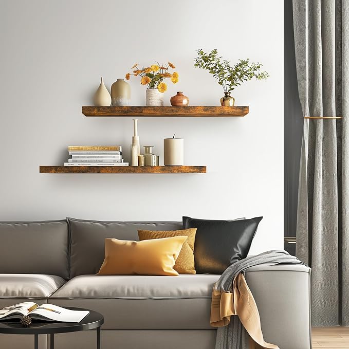 BAYKA Floating Shelves, 36 inches Long Wall Mounted Rustic Wood Shelves - Image 4