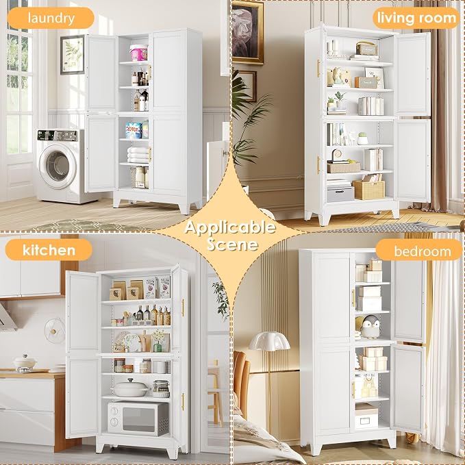75" Tall Metal Kitchen Pantry Storage Cabinet, Freestanding Cupboard - Image 7