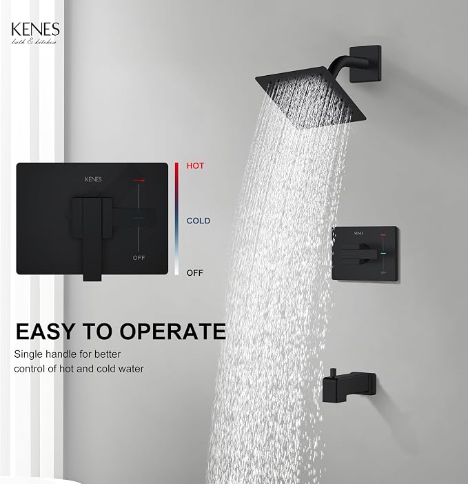 KENES Tub Shower Faucet Set Complete, Matte Black Tub and Shower Trim Kit - Image 4