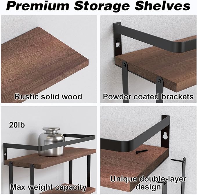 RICHER HOUSE Dual-Level Guardrail Bathroom Shelves, Wood Floating Shelf Wall - Image 5