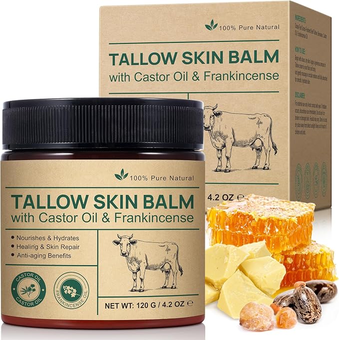 Tallow Frankincense Balm for Face/Body, 100% Grass-Fed Beef Tallow & Castor Oil by Unknown