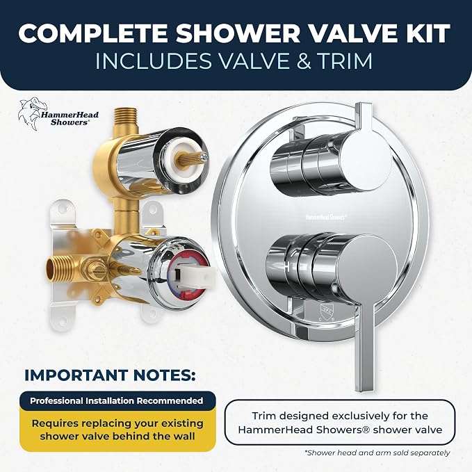HammerHead Showers Solid Metal Shower Valve and Trim Kit, Two-Handle Volume and - Image 4