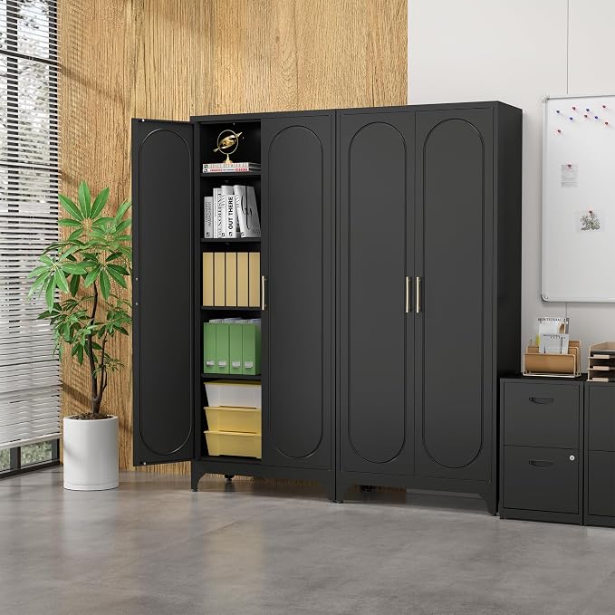 Kitchen Pantry Cabinet, 75 Inch Black Metal Storage Cabinet - Image 6