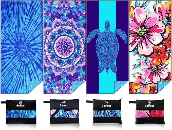 4 Pack Lightweight Thin Beach Towel Oversized 71"x32" Big Extra Large by Gomust