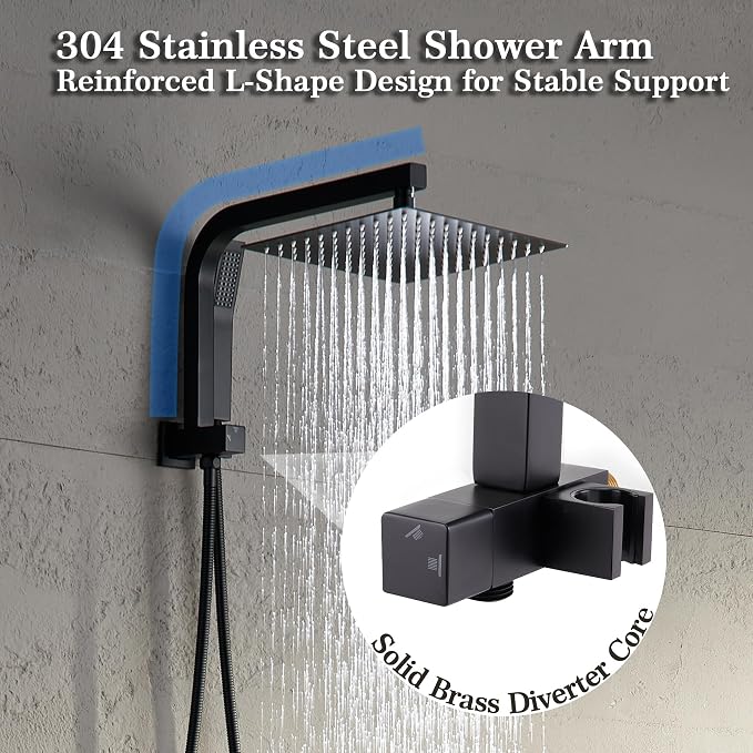 Black Shower Head and Handle Set, Shower Faucet Set - Image 5