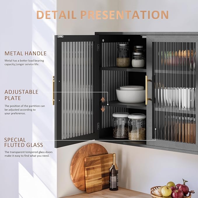 Black Glass Display Wall Storage Cabinet, Wall-Mounted Bathroom Cabinet - Image 4