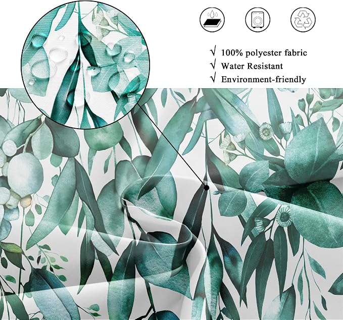 Riyidecor Teal Eucalyptus Leaves Shower Curtain - Image 6