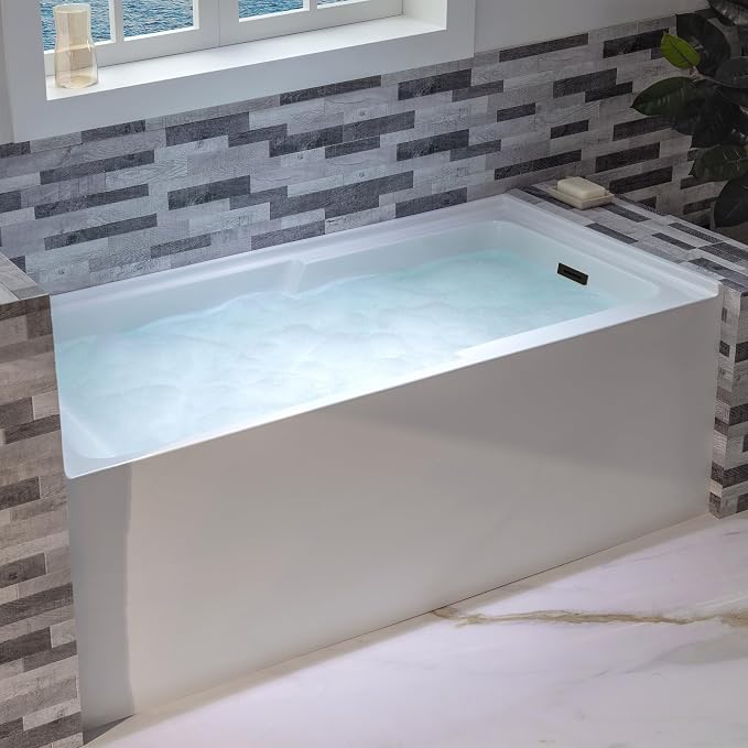 WOODBRIDGE 54" Acrylic Rectangular Alcove Soaking Bathtub in White - Image 10