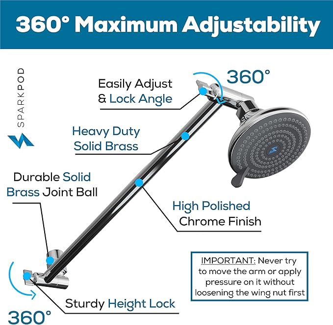 SparkPod 16" Solid Brass Shower Head Extension Arm - Image 3